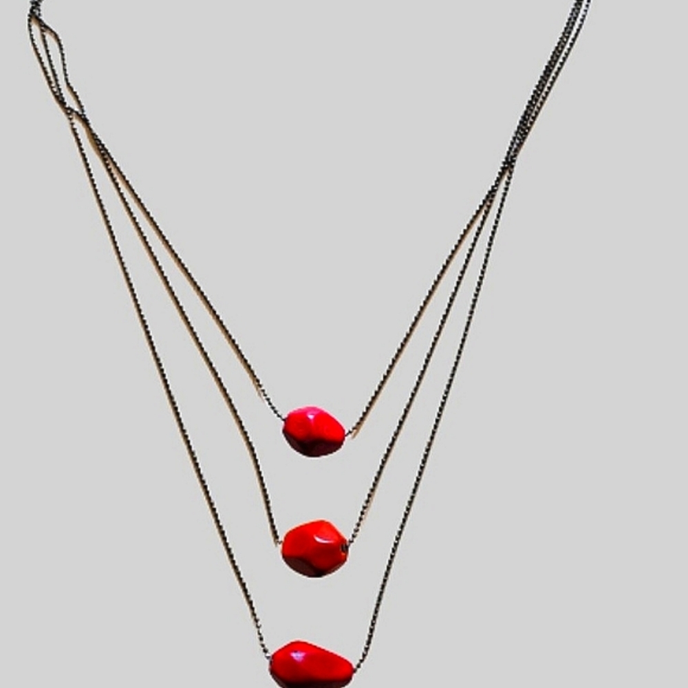 Ten Thousand Villages - triple strand layered necklace, with carnelian stones